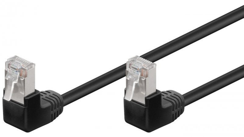CAT 5e Kabel łączący 2x 90 pod kątem,F/UTP, Czarny - Długość kabla 0.5 m