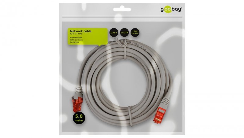 CAT 6Kabel łączący, U/UTP, Szary - Długość kabla 5 m