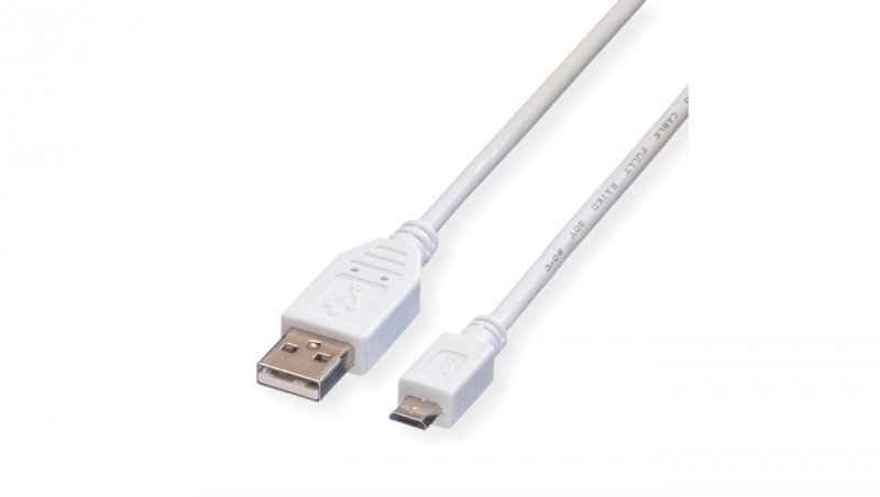 VALUE USB 2.0 Kabel, USB A Male - Micro USB B Male, wit, 1,8 m