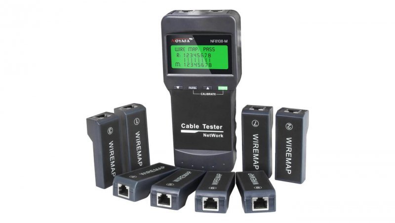 Tester kabli sieciowych LAN RJ45 z wyświetlaczem LCD w zestawie z 8 terminatorami NOYAFA NF-8108M