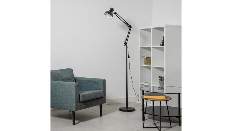 Lampa Stojąca Podłogowa Stołowa LED E27 Czarna z Regulacją Wysokości Belsa Lumiled