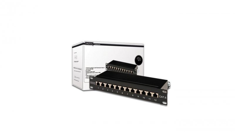 Panel krosowy 10cali 12xRJ45 S/FTP kat.6 1U czarny DN-91612S
