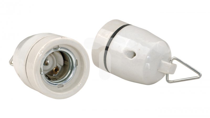 Oprawka ceramiczna z uchwytem E27 biała AE-OCEF27-00