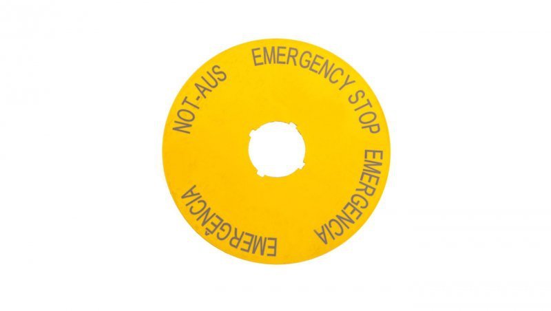 Tabliczka opisowa żółta okrągła EMERGENCY STOP (4 języki) M22-XAK2 216466