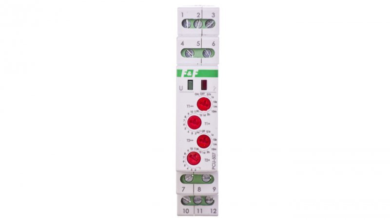 Przekaźnik czasowy 2P 8A 0,1sek-576h (praca/przerwa) 24V AC/DC 2-funkcyjny PCU-507-24V
