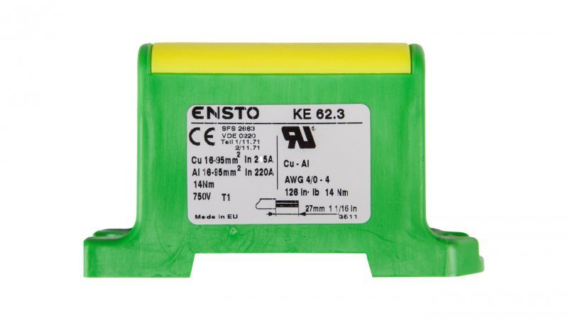 Złączka szynowa 2-przewodowa 16-95mm2 zielono-żółta KE62.3