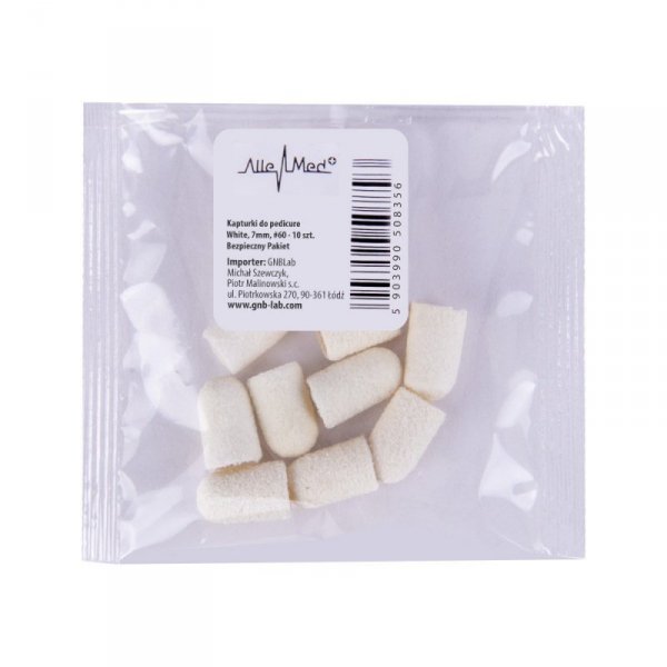 Kapturki do pedicure 7 mm gradacja 60 10 szt Fabric Podo AlleMed Biały White