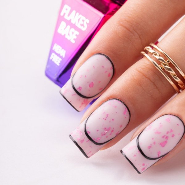 Mleczna baza kauczukowa z różowo metalicznymi płatkami Flakes Rubber Base Milk&amp;Pink MollyLac HEMA Free 10 gram