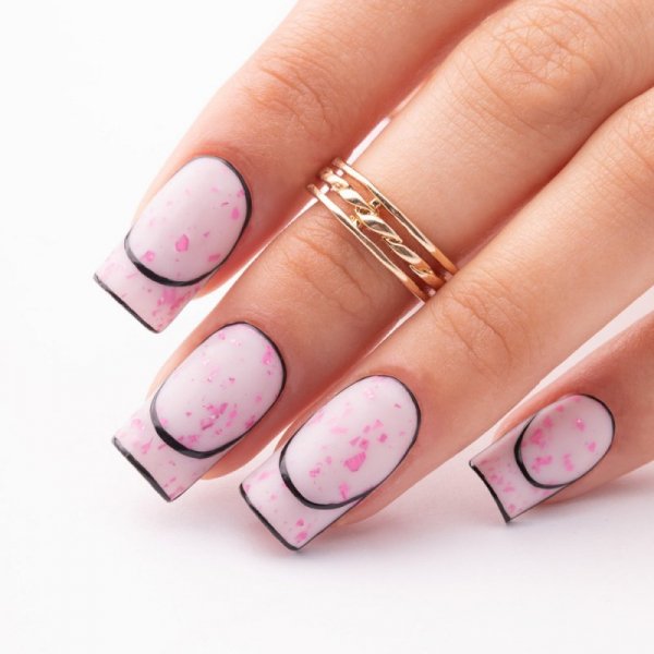 Mleczna baza kauczukowa z różowo metalicznymi płatkami Flakes Rubber Base Milk&amp;Pink MollyLac HEMA Free 10 gram