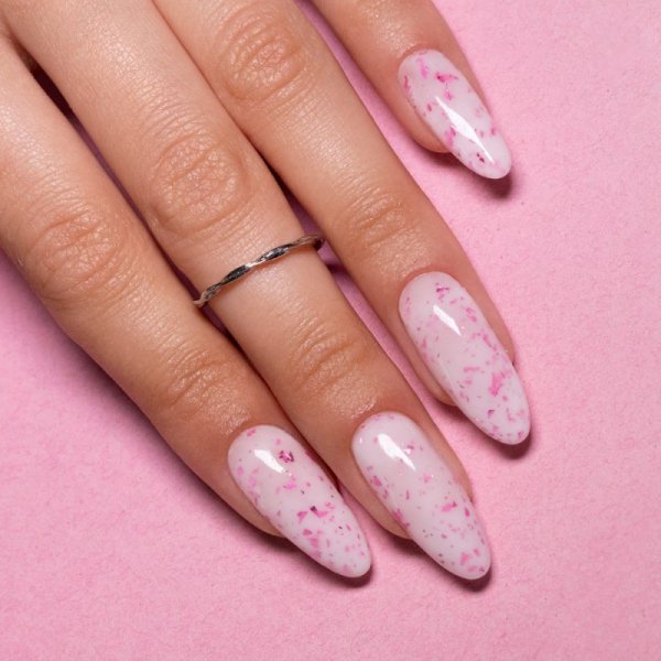 Mleczna baza kauczukowa z różowo metalicznymi płatkami Flakes Rubber Base Milk&amp;Pink MollyLac HEMA Free 10 gram