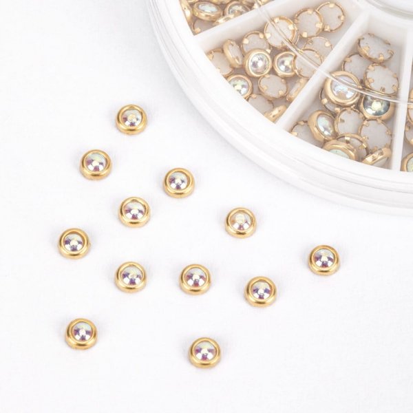 Ozdoby do paznokci karuzela z ozdobami Molly Nails perły perełki złote 