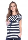 MijaCulture - Casual Comfortable 2 in1 Maternity and Nursing Shirt top 4093/M65 White / Navy Blue