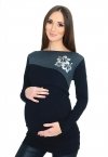 Praktyczna bluzka ciążowa i do karmienia Kwiaty 9088 czarny 1