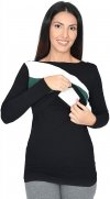 Praktyczna bluza ciążowa i do karmienia Paski 9088 czarna/biały/zielony2