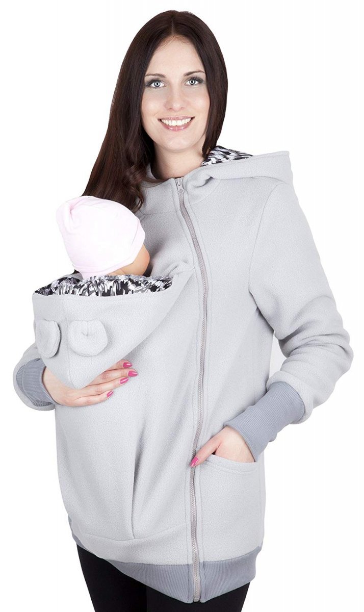 MijaCulture - Maternity Polar warm fleece Hoodie / Pullover for two / for Baby Carriers 4019/M21A  Light Grey