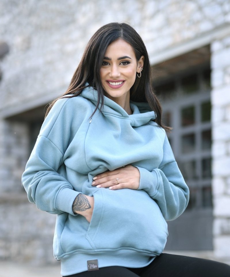 MijaCulture - 3 in1 warm maternity hoodie, for breastfeeding and after  „Molly ” M001 mint