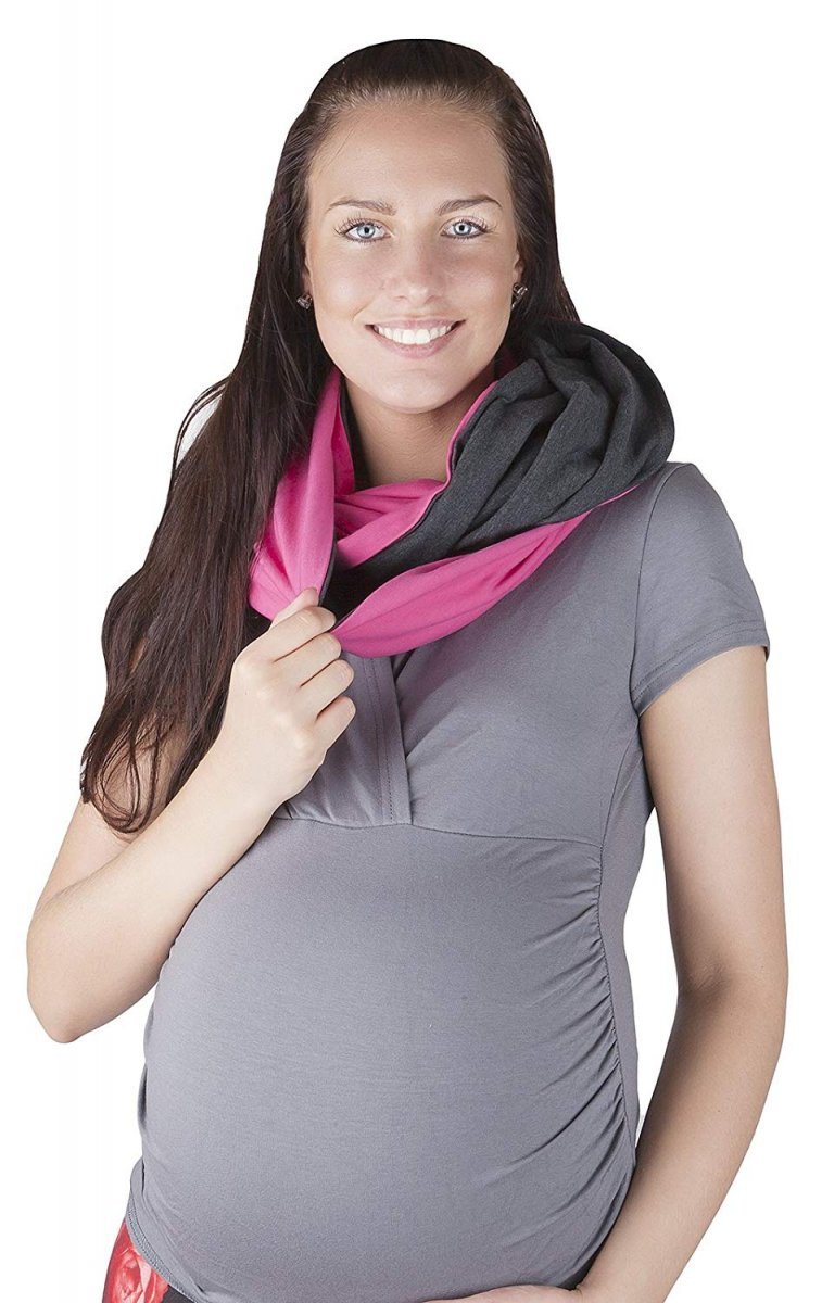 Mija - 2 in1 Nursing Breastfeeding scarf / Nursing Cover COTTON 9013 Graphite / Pink