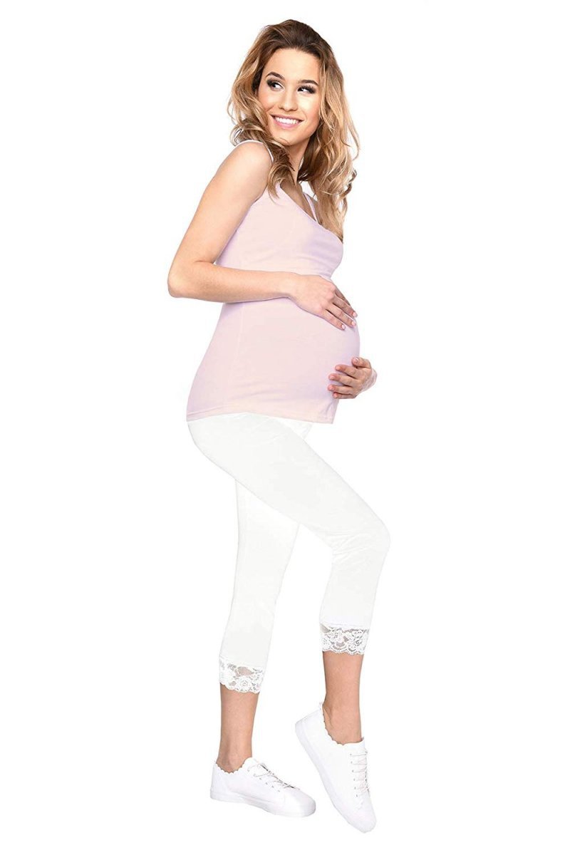 MijaCulture – Elegant Maternity 3/4 cropped leggings with lace 3005 White
