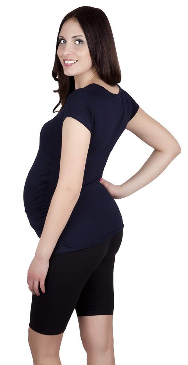 MijaCulture - Comfortable elegant maternity cropped 1/2 leggings 95% Cotton 4008/M25  Black