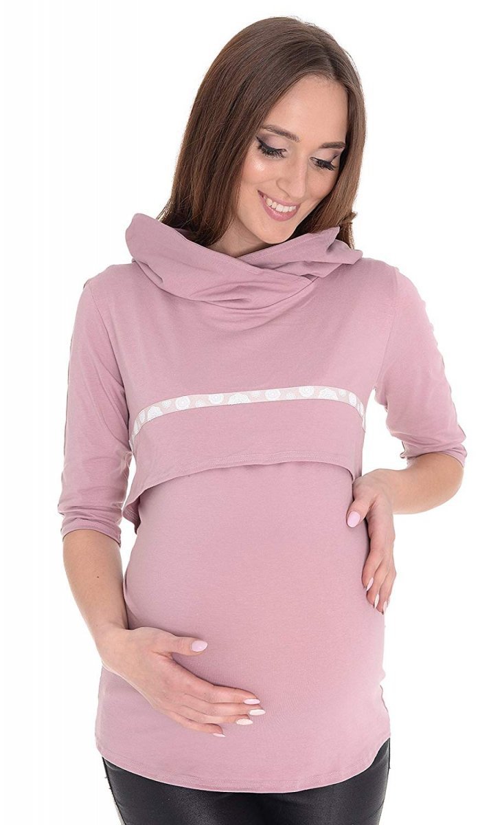 MijaCulture 2 in1 3/4 Maternity and Nursing Shirt Sweatshirt Monica 7134 Light Pink