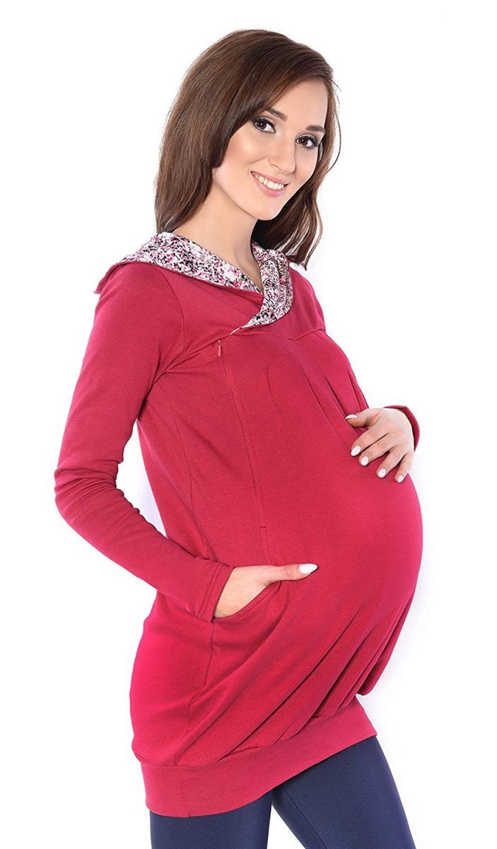 MijaCulture – 2 in 1 Maternity &amp; Nursing breastfeeding warm Hoodie Top Pullover Mimi 7102A  Burgundy