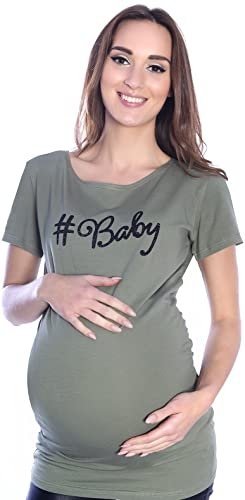 Komfortowy  T-shirt „#baby” dla kobiet w ciąży 9080  khaki
