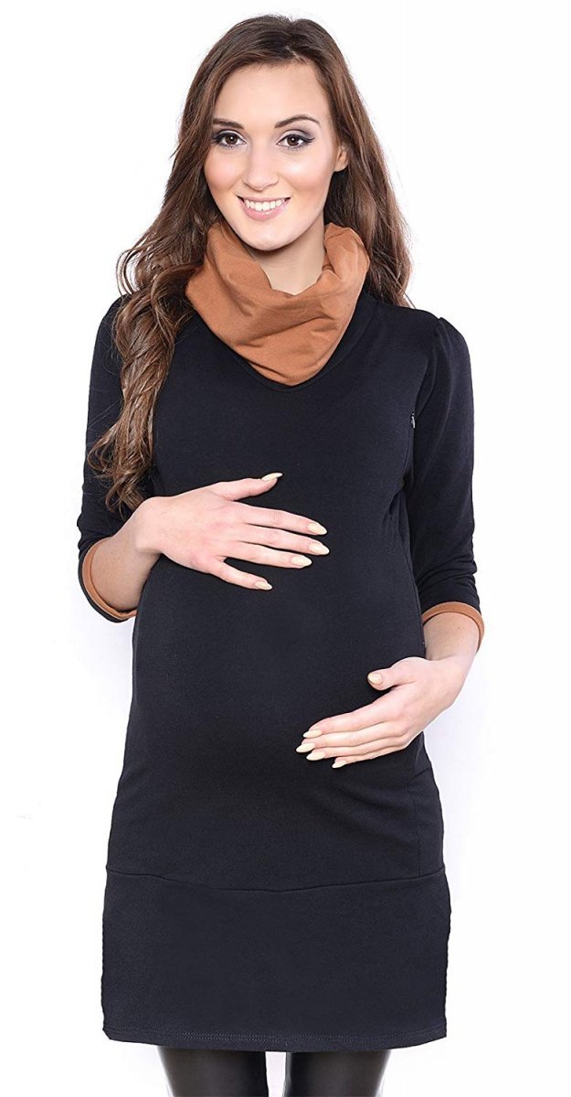 MijaCulture – 2 in1 Maternity and Nursing Tunic Pullover Jumper Dress Lady 7130 Black