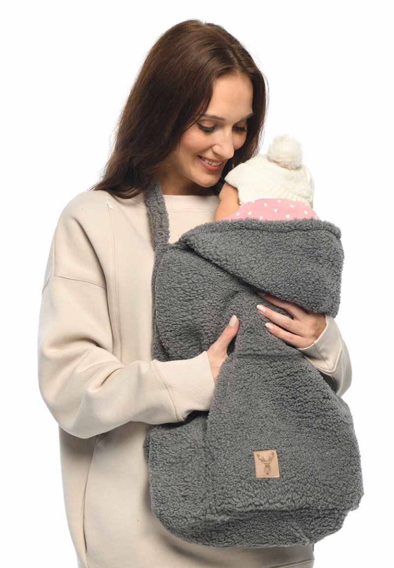 MijaCulture – warm universal cover TEDDY fleece for baby carrier or wrap M025 grey / pink