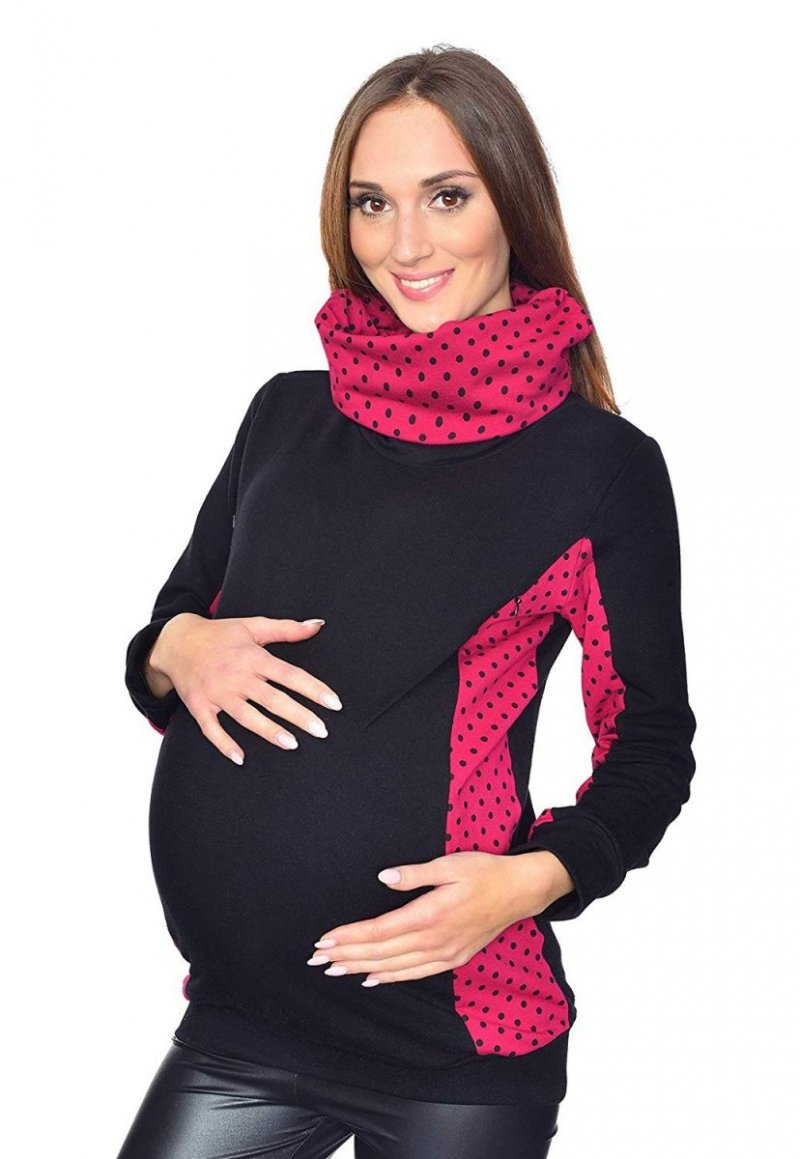 MijaCulture Casual 3 in1 Maternity and Nursing Pullover Sweatshirt Lucy 7143 Black / Burgundy