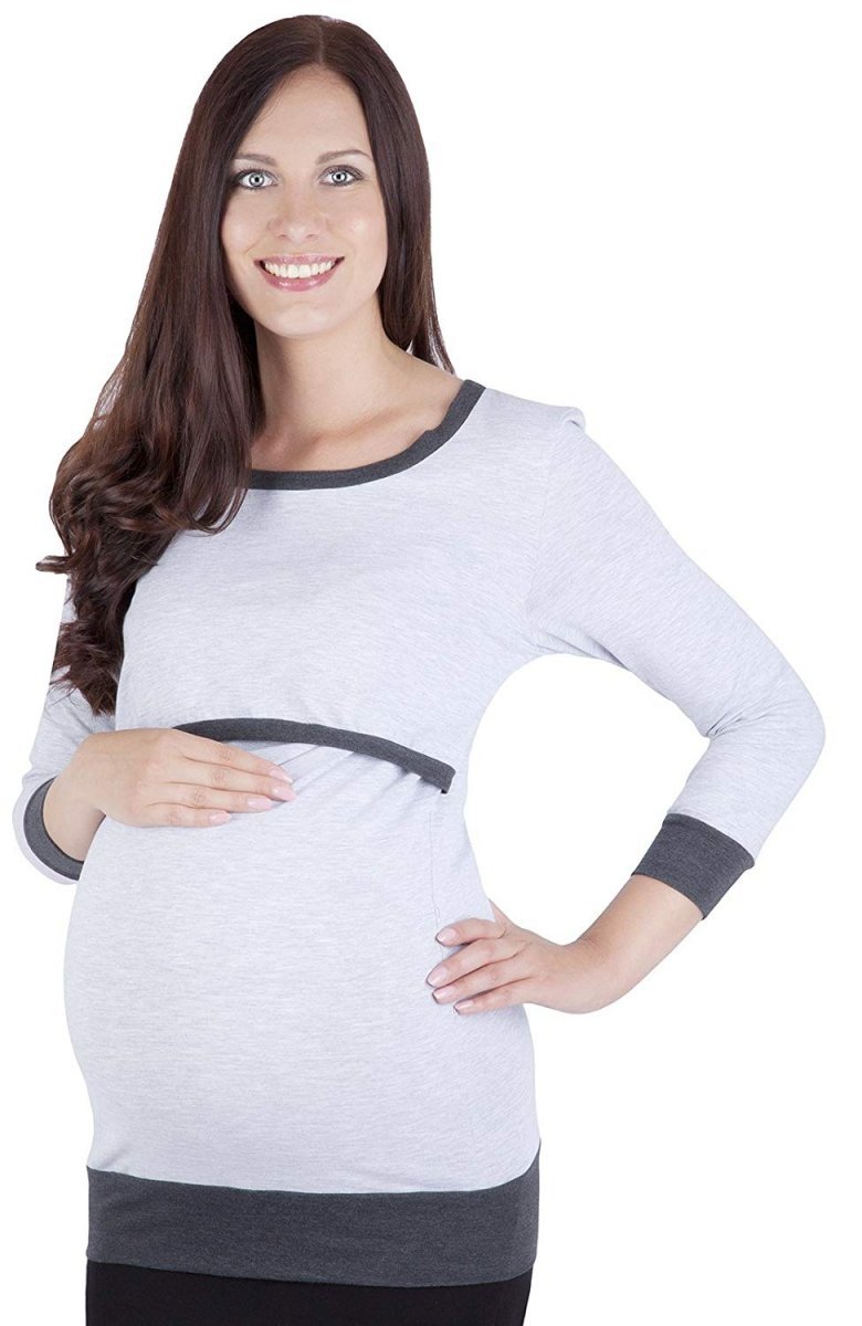 MijaCulture - 2 in1 Maternity and nursing shirt top 95% Cotton 9048 Melange / Graphit
