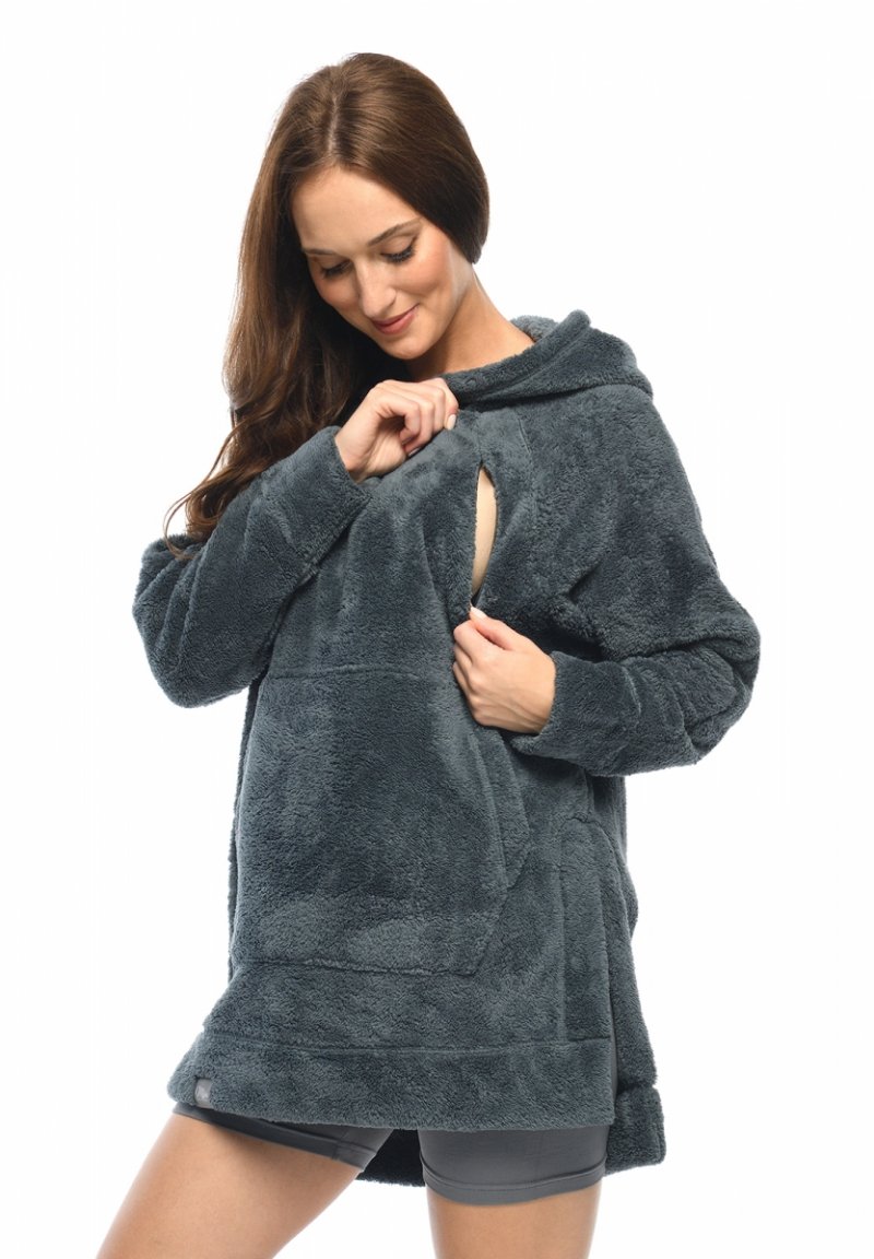 MijaCulture - super soft and cozy maternity and nursing sweatshirt with hood &quot;BEAR&quot; M022 graphite