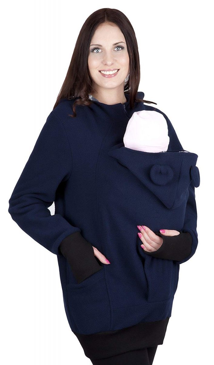 MijaCulture - Maternity Polar warm fleece Hoodie / Pullover for two / for Baby Carriers 4019A/M21  Marine Blau / Grau