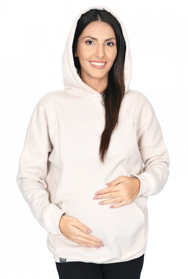 MijaCulture - 3 in1 warm maternity hoodie, for breastfeeding and after  „Molly ” M001 beige