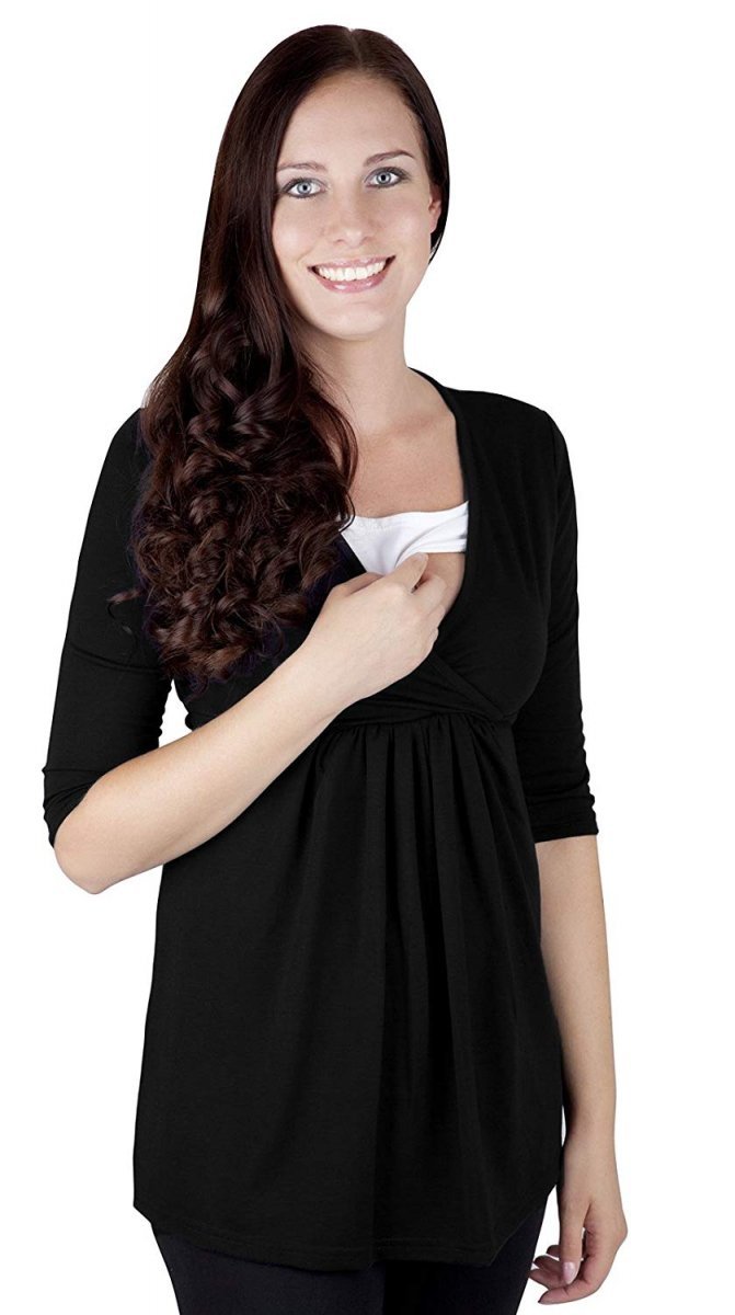 MijaCulture - 2 in1 Maternity and nursing shirt top 3/4 sleeves 7103 Dora II Black