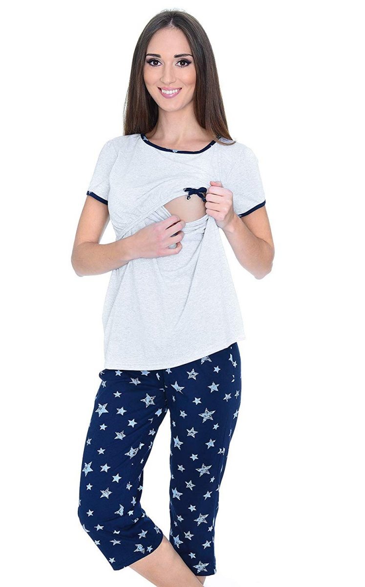 MijaCulture 3 in1 Cute Maternity and Nursing 2-Peace Pyjama Set 4119/M69 Melange / Navy / Stars