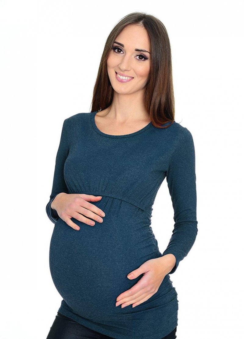 MijaCulture - 2 in 1 Maternity &amp; Nursing Comfortable Long sleeve Shirt Top 3070/M01  Blue
