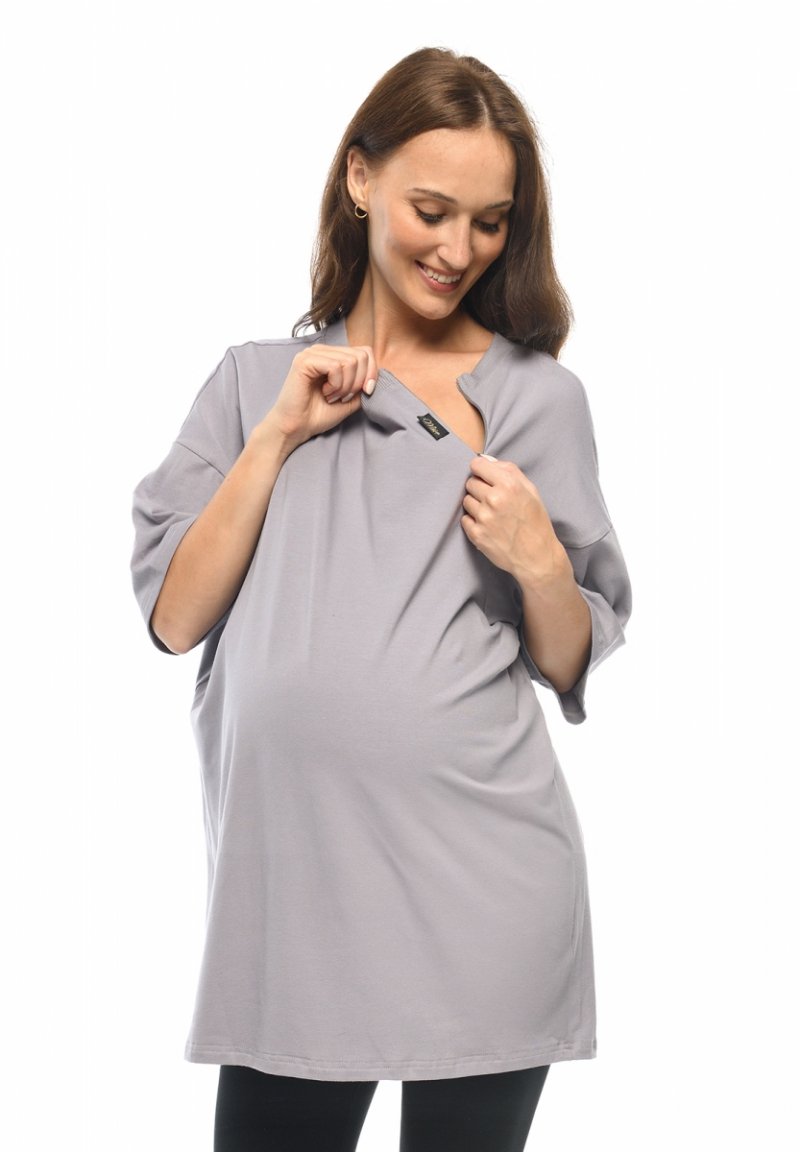 MijaCulture - maternity and breastfeeding T-shirt / nightdress Amber M024 grey