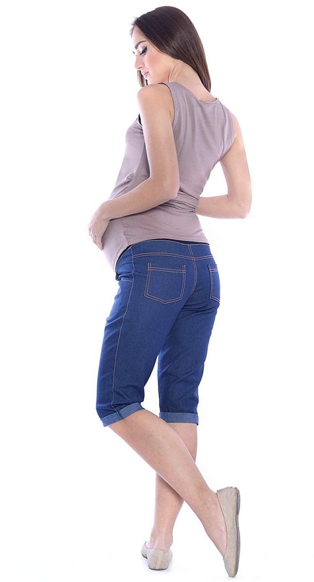 MijaCulture Capri Maternity Cropped Trousers Pants Short 4015/M35  Blue Denim