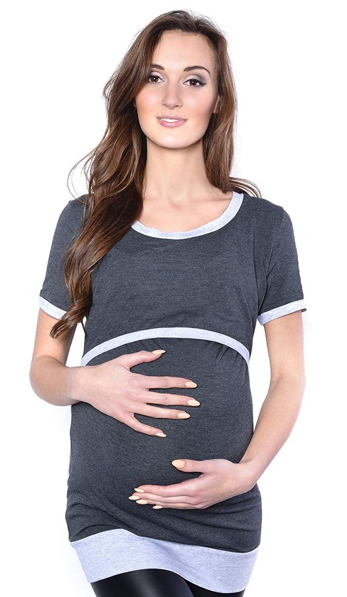 MijaCulture - 2 in1 Maternity and nursing shirt top 95% Cotton Mandy 9048 Graphit / Melange