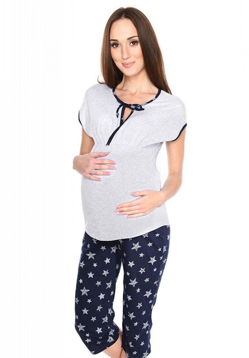 MijaCulture 3 in1 Maternity and Nursing 2-Peace 3/4 Pyjama Set 4117/M77 Melange / Navy