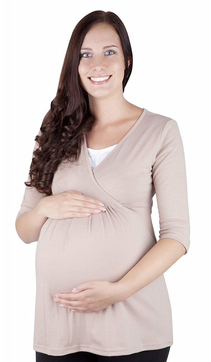 MijaCulture - 2 in1 Maternity and nursing shirt top 3/4 sleeves 7103 Dora II Beige