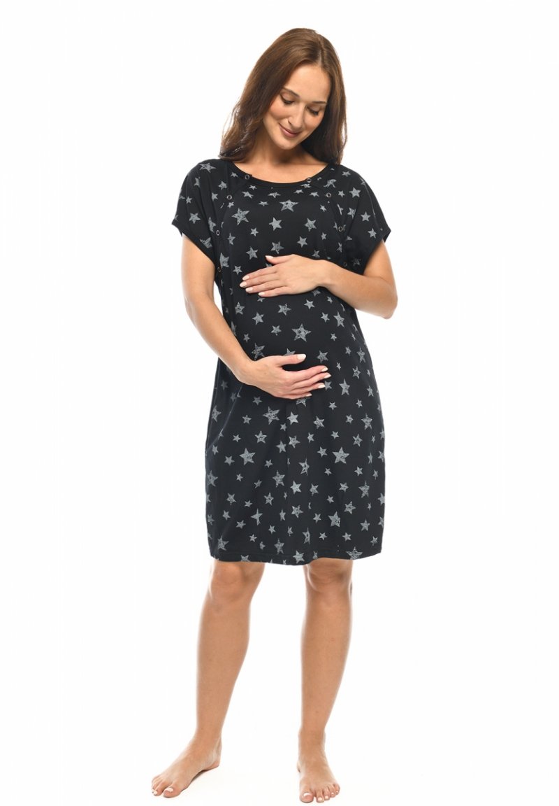 MijaCulture - labour maternity breastfeeding nightdress 4123 M80 Black / Stars