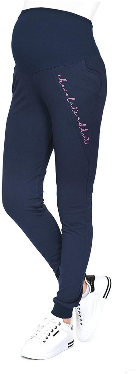 Wygodne ciążowe spodnie dresowe Chocolate Addict 9097 granat1