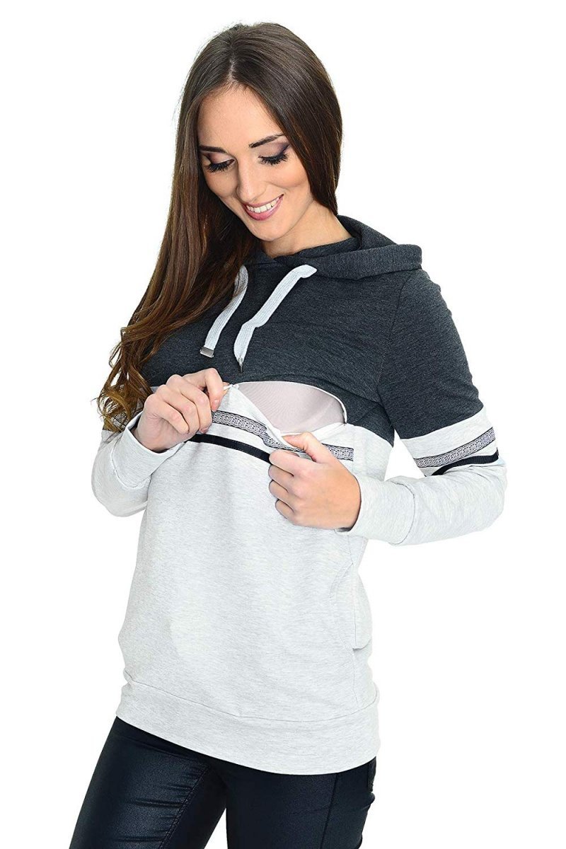 MijaCulture Casual 3 in1 Maternity and Nursing Pullover Sweatshirt 4111/M72 Grey / Melange 2