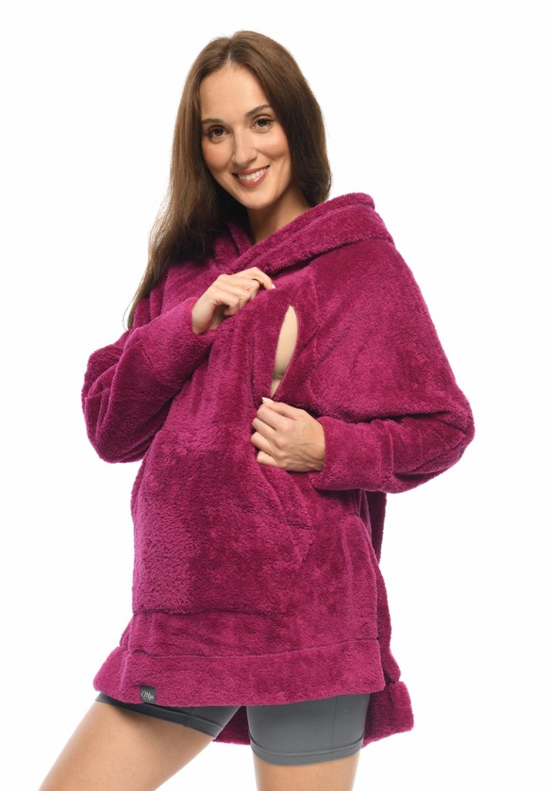 MijaCulture - super soft and cozy maternity and nursing sweatshirt with hood &quot;BEAR&quot; M022 berry