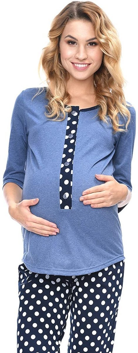 MijaCulture - 3 w 1 piżama ciążowa i do karmienia 4054/M52 niebieski/granat3
