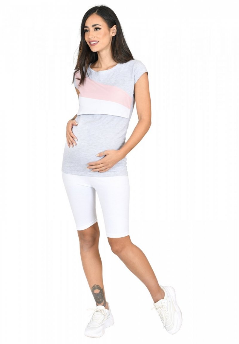 MijaCulture - Comfortable elegant maternity cropped 1/2 leggings 95% Cotton 4008/M25  White