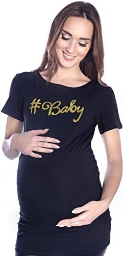 Komfortowy  T-shirt „#baby” dla kobiet w ciąży 9080  czarny
