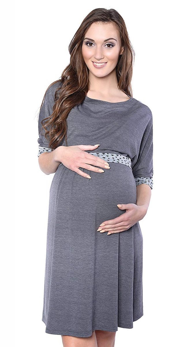 MijaCulture - sukienka 2 w 1 ciążowa i do karmienia &quot;Daisy&quot; 7131 szara