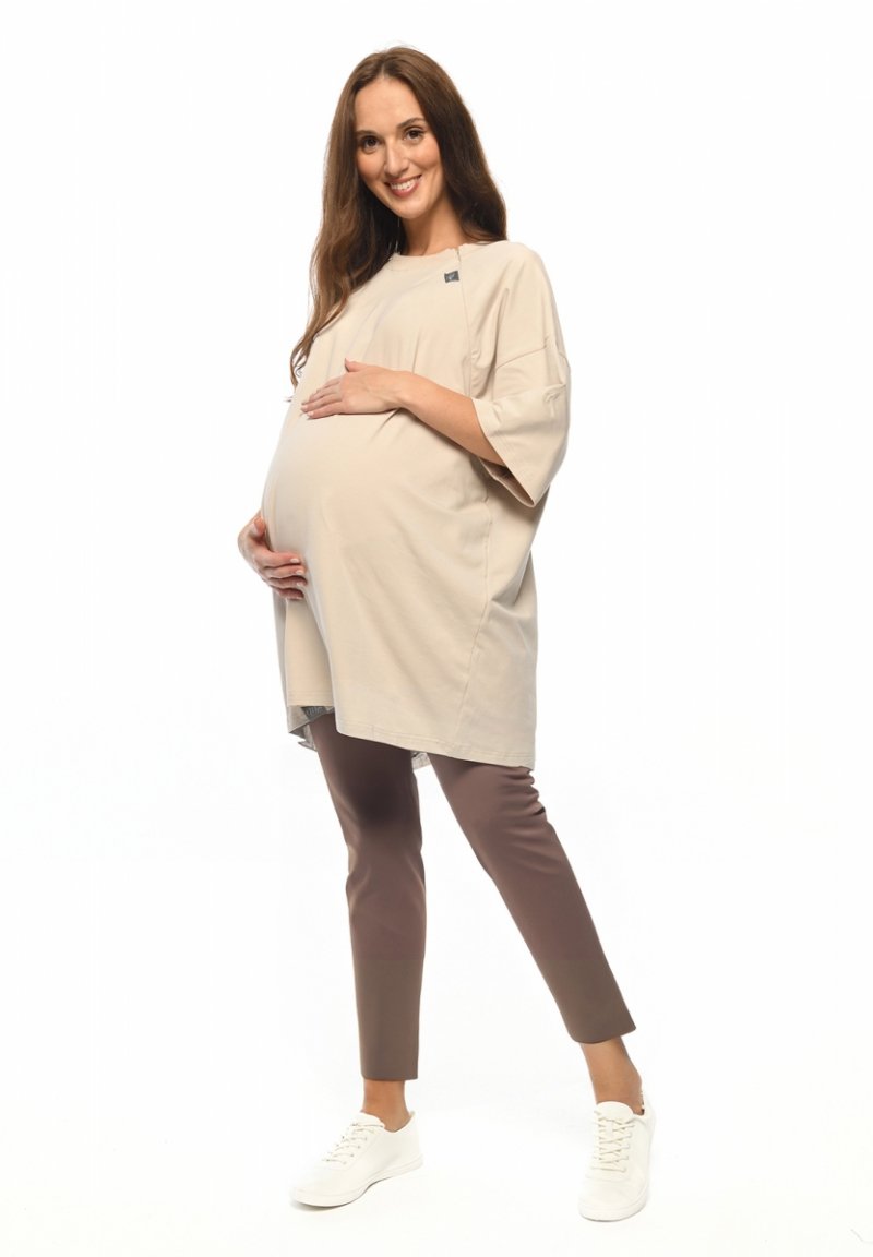 MijaCulture - T-shirt / koszula ciążowa oraz dla karmiacych M024 Amber beżowa